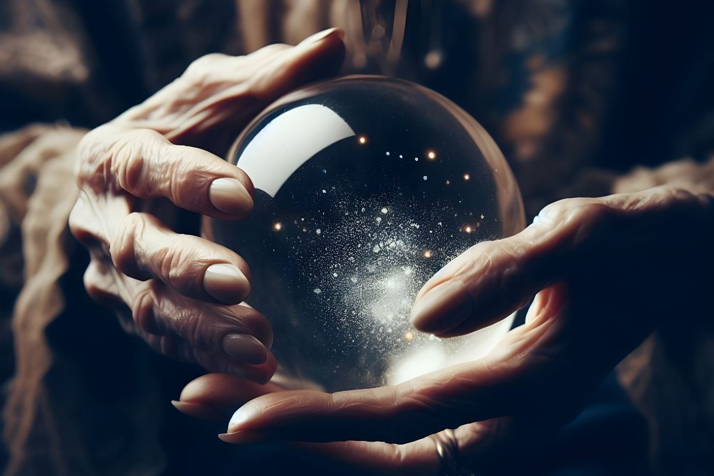 Mains entourant une boule de cristal étoilée